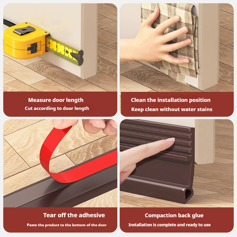 1M Self-Adhesive Windproof Door Bottom Seal Strip Double Dustproof Free-Cutting TPE 4 Colors Under Door Weatherstrip