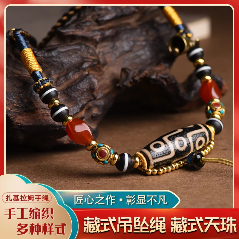 수제 직조 에스닉 스타일 티베트 비즈 목걸이, Thangka 펜던트 로프, Zachilam 목걸이, 빈티지 목 걸이