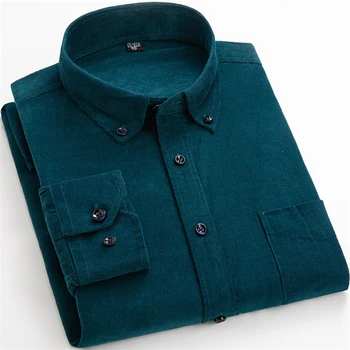 Camicia Casual a maniche lunghe per uomo velluto a coste in cotone tinta unita S-6XL dimensioni uso quotidiano nuovo arrivo moda autunno inverno camicie calde 1