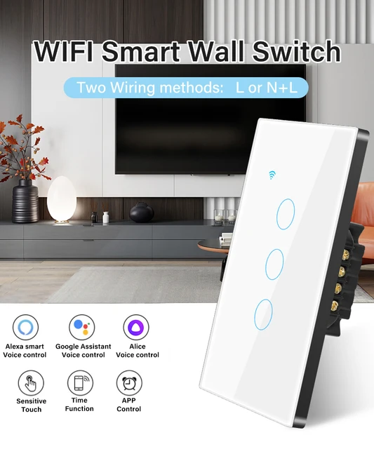 Tuya WiFi US Smart Light Switch Neutral wire/No Neutral wire Required 120 Type Wall Touch Switch Work with Alexa, Google Home 2