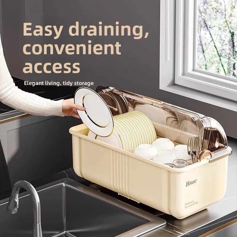 New Kitchen Storage Box Di Drainer Cover Bowl Plate Chopstis Organizer Ra Plastic Material Home Use Countertop Storage