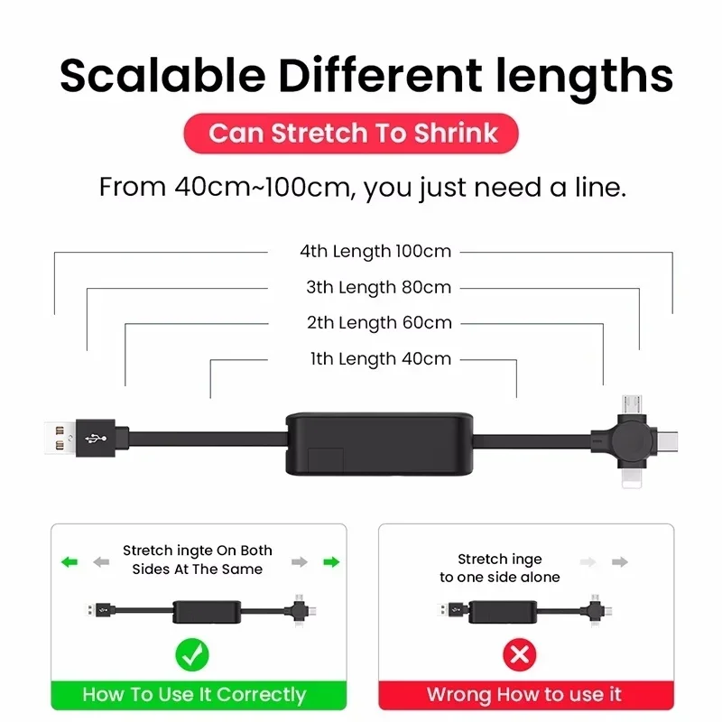 3 in 1 다기능 충전 케이블 코드 USB 호환 아이폰 안드로이드 타입 C 폰 홀더 미니 휴대용 고속 충전기 차량용