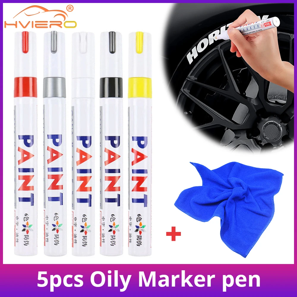 5pcs Cars Wheel Tire Oily Mark Pen Waterproof for Auto Rubber Tyre car paint pen