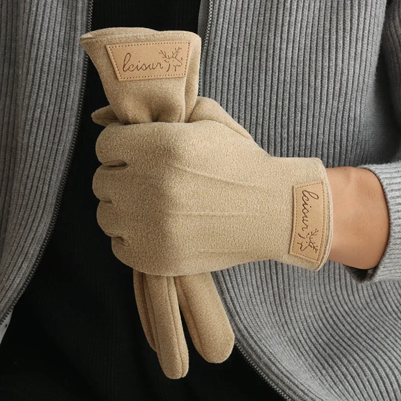 Men's Velvet Gloves, Winter Warm and Cold-Proof, Touch Screen, Exquisite Cycling and Driving Gloves