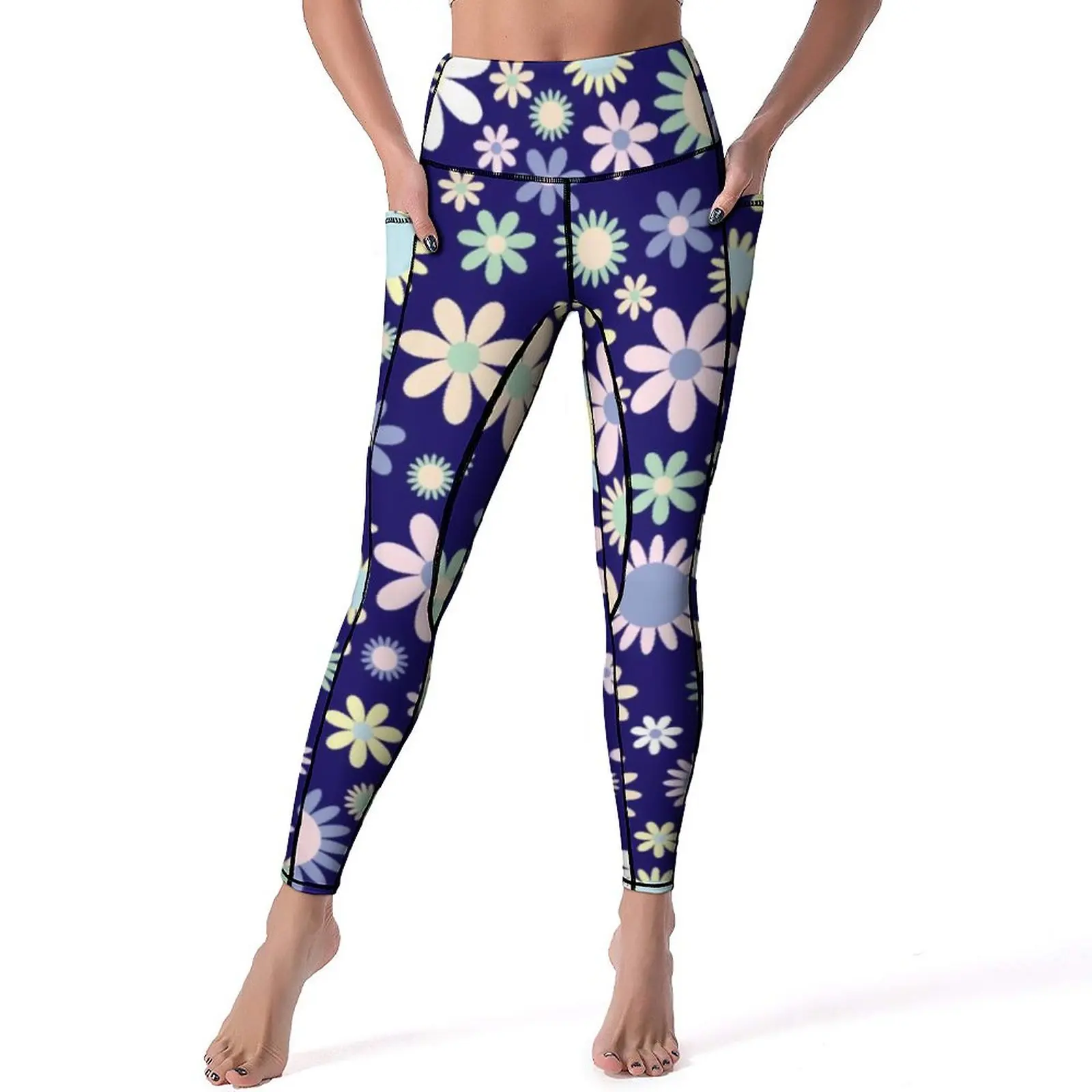 

Blue Floral Leggings Sexy Cute Flowers Print High Waist Yoga Pants Cute Quick-Dry Leggins Female Graphic Fitness Sport Legging