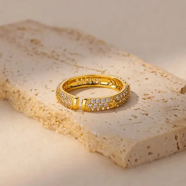 Anillos geométricos de circón de lujo para mujer, Color dorado