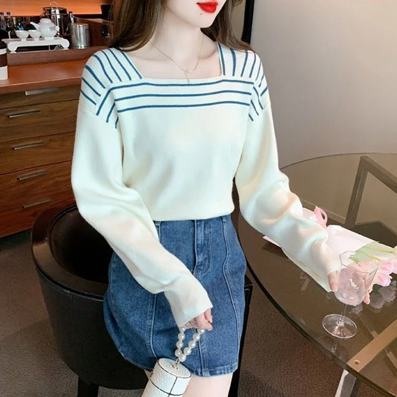 

New Autumn and Winter Fashion Trend French Stripe Round Neck Loose and Versatile Western Style Slim Long Sleeve Women's Sweater