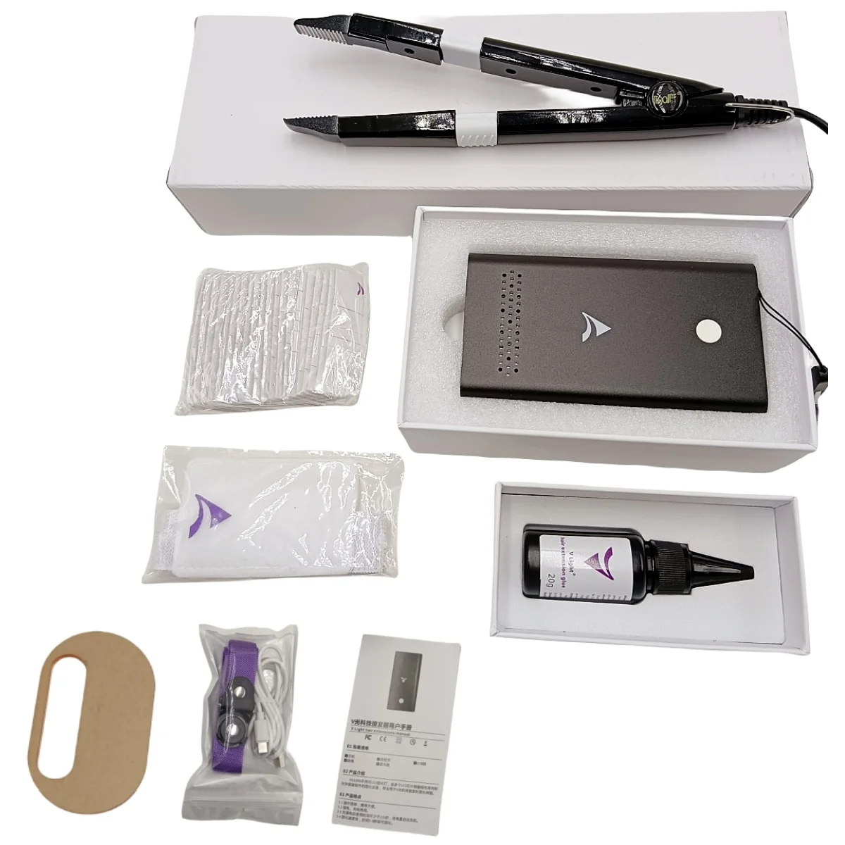 V-Light Technology Hair Extension Set Wig Hair Piece Real Fast Grafting Tool Firm and Traceless tape Extension Tools