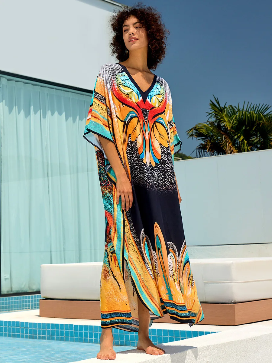 Kaftan Dresses Plus Size V-Neck Batwing Sleeves Beach Cover Up