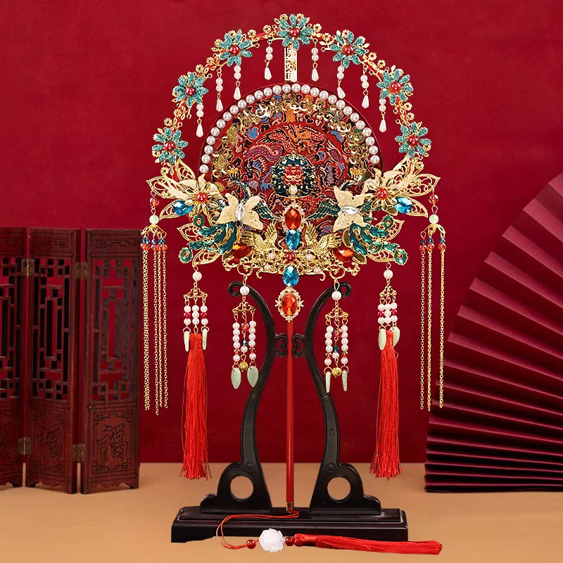 Handmade Red Chinese Wedding Fan Ancient Style Bride Hand Fan Room Decoration Creative Wedding Ceremony Ficial Shade Accessories