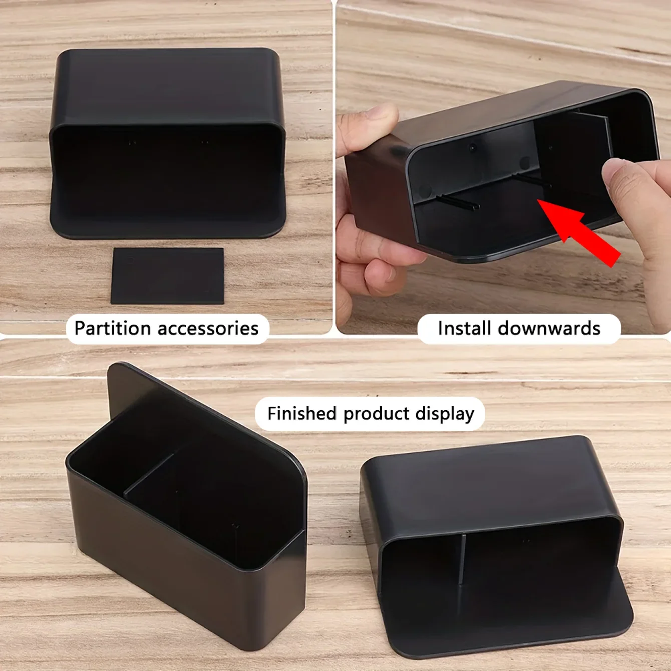 Black Plastic Mini Magnetic Whiteboard Pen Holder,Chalk,Crayon Storage Box,Multifunctional Stationery Separated Storage Pen Box