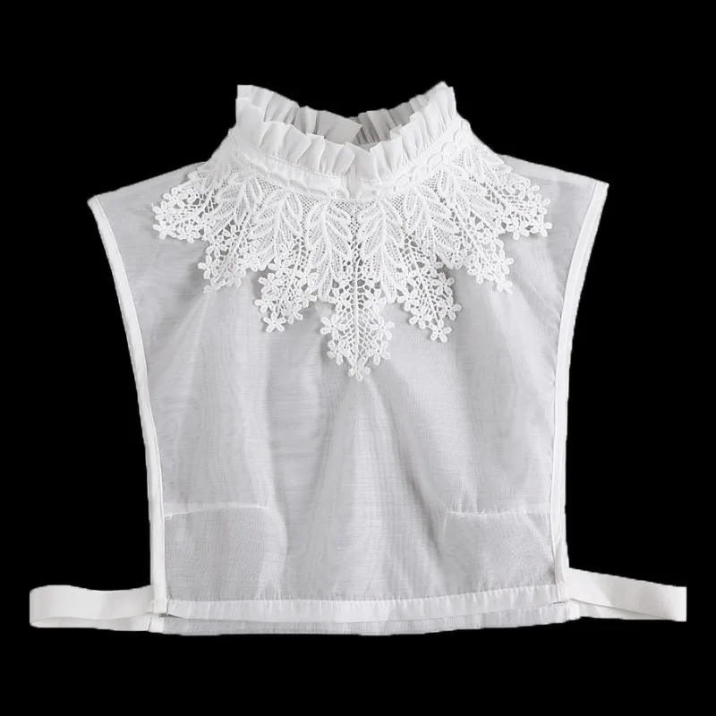 Vintage Lace Floral Detachable Stand Collar for Women - Elegant White False Blouse Collar