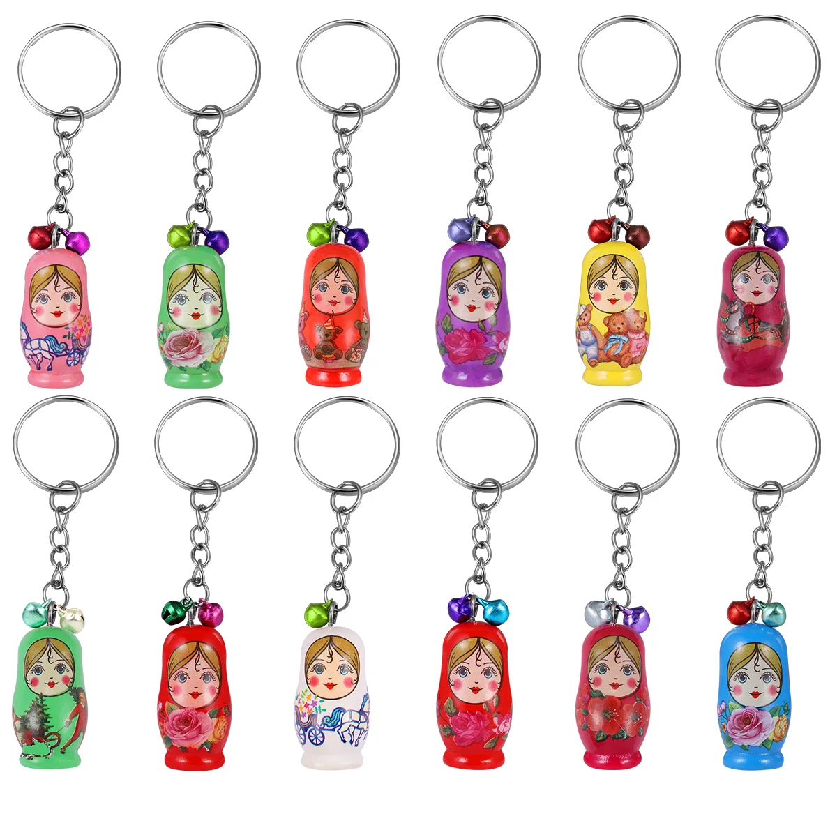 

Wooden Matryoshka Russian Dolls Key Rings Mobile Phone Keychains Hanging Pendants Random Style