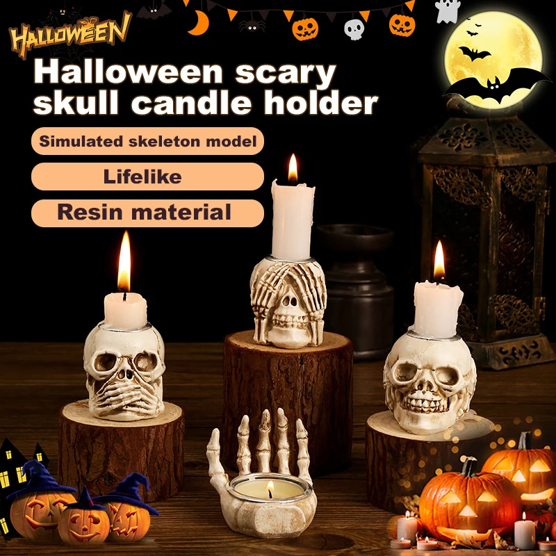 Horror Skull Candlesticks Escape Room Decorations Halloween Ghost Festival Movie and Drama Props