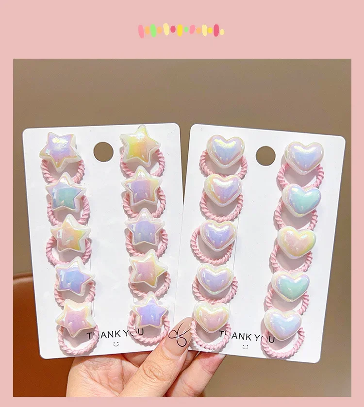 10 Stück/Set Niedliche Baby-Mädchen Haarbänder Cartoon Herz Stern Haargummis Kleinkind Elastische Haarbänder Kinder Haarseile Kopfschmuck – Detail 8