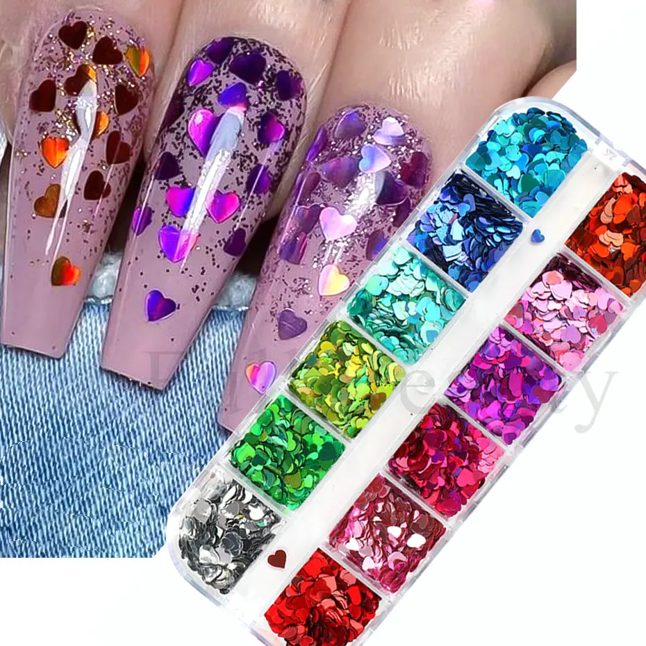 Schillernden AB Farbe Nail Glitter Shiny Herz Schmetterling Stern Runde  Nail art Flakes 3D Meerjungfrau Pailletten Maniküre Dekoration LAHW-1