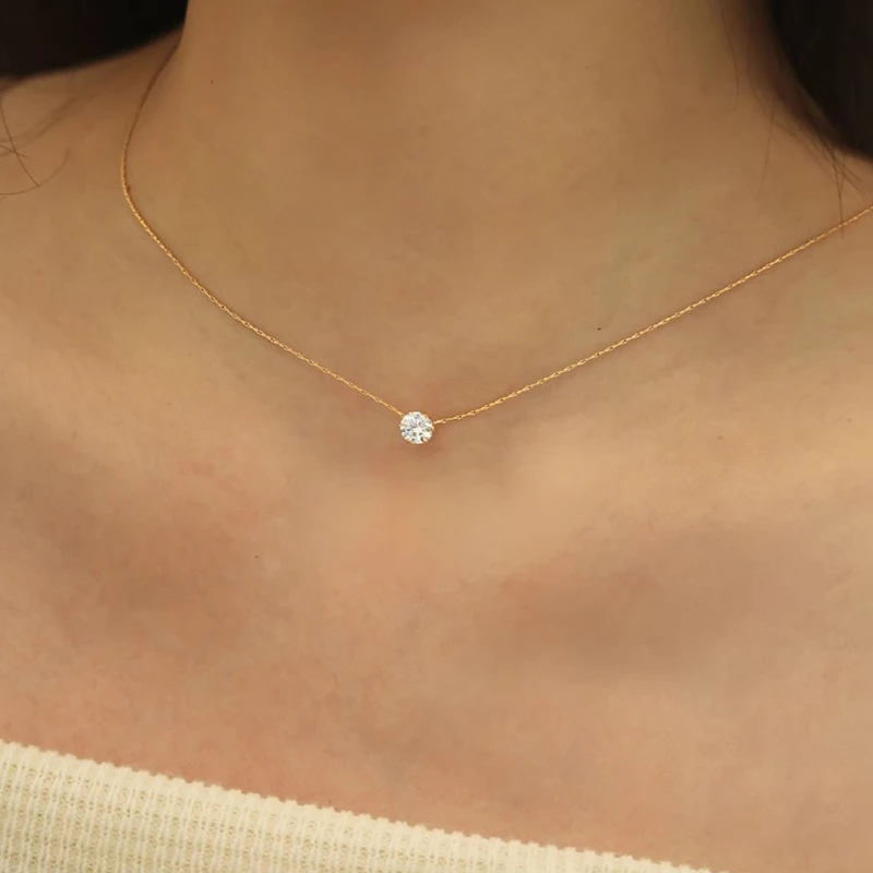 Stainless Steel Gold Plated Dainty Minimalist Zircon Charm