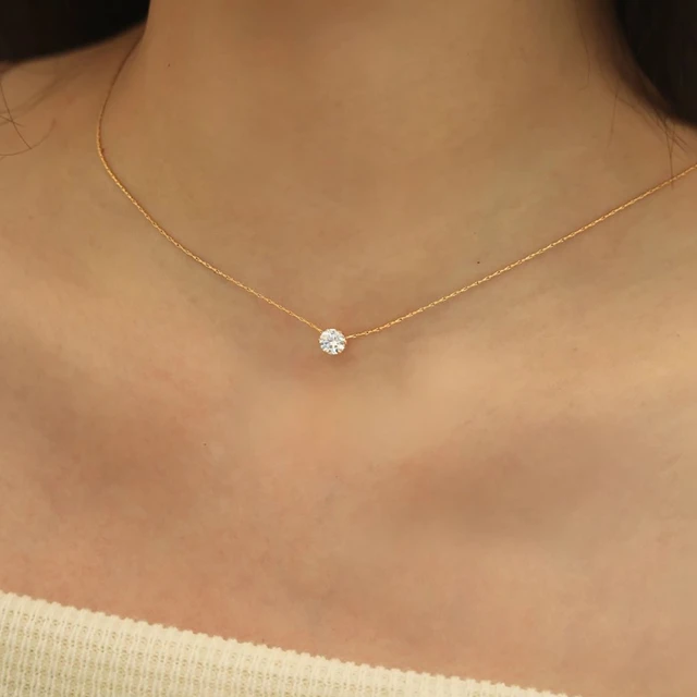 Stainless Steel Gold Plated Dainty Minimalist Zircon Charm Anti Tarnish Chain Round Clear Cz Stone Necklace for Women Jewelry 1