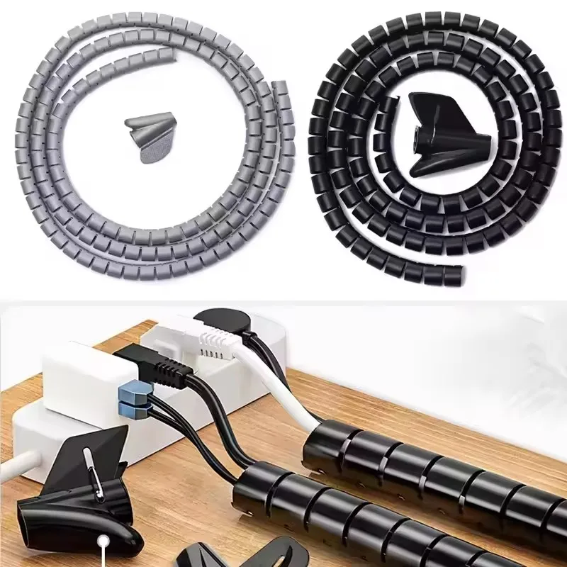 สายเคเบิลแบบยืดหยุ่นขนาด 2 ม./1 ม. สำหรับป้องกันสายไฟ จัดระเบียบสายไฟ คลิปหนีบสายไฟ สำหรับคอมพิวเตอร์ ขนาด 16/10 มม. 1