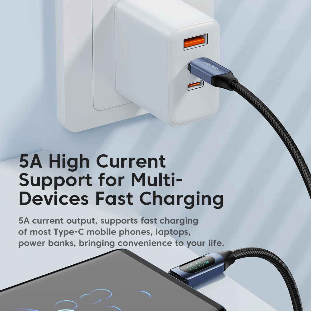 High-Speed 100W USB-C to USB-C Cable with Digital Display - Colorful Data and Charging Cord