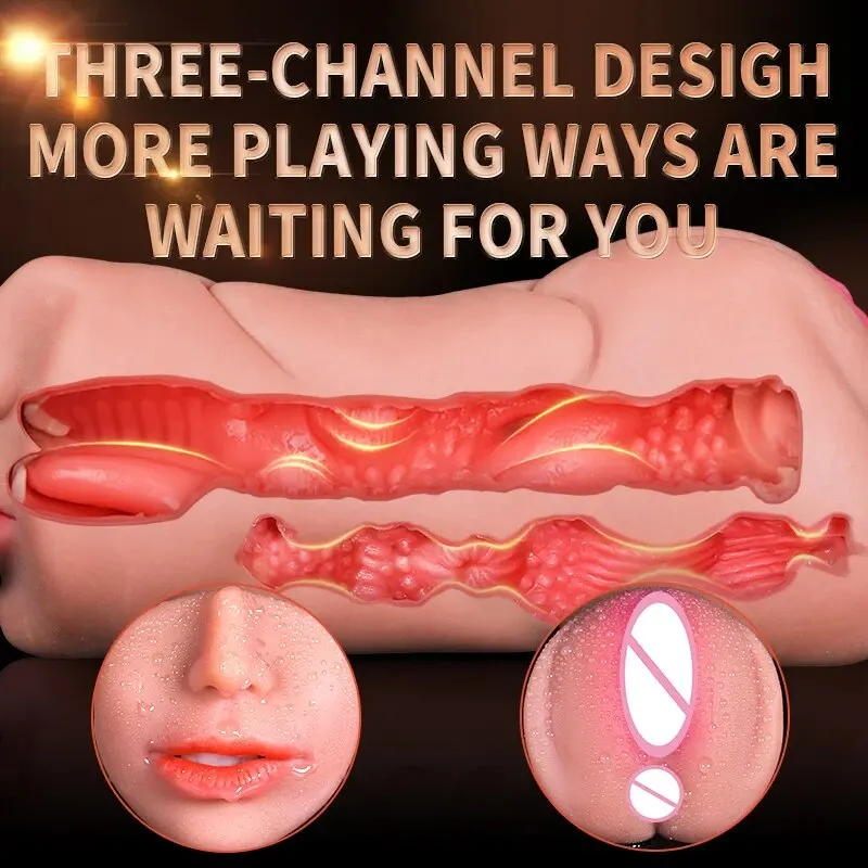 3 IN 1 Sex Toys Masturbation For Men Deep Throat Artificial Real Pussy Oral Male MasturbatorBlowjob Realistic Rubber Vagina — view 3