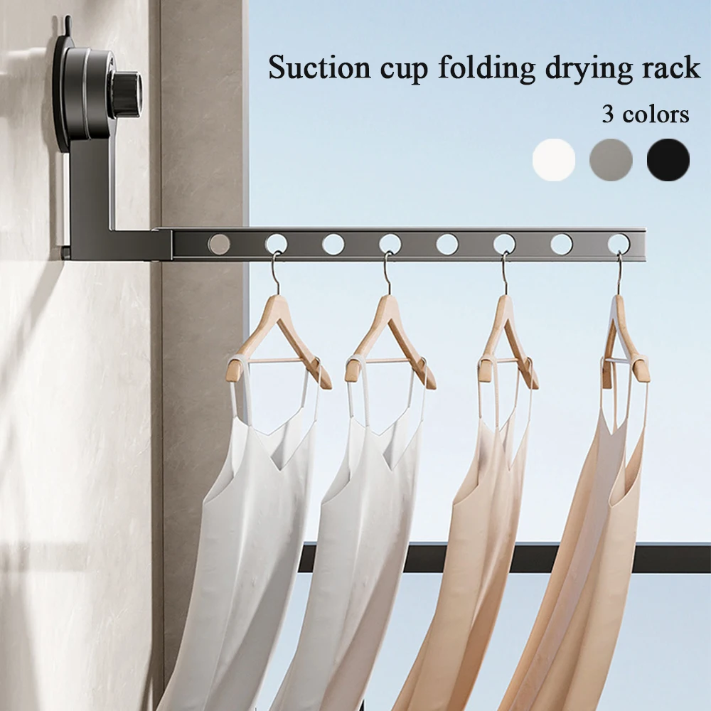 Suction Cup Clothes Drying Rack Hook Storage Clothes Hangers Wall Mounted Folding Clotheslines Indoor Outdoor Bathroom Supplies 5