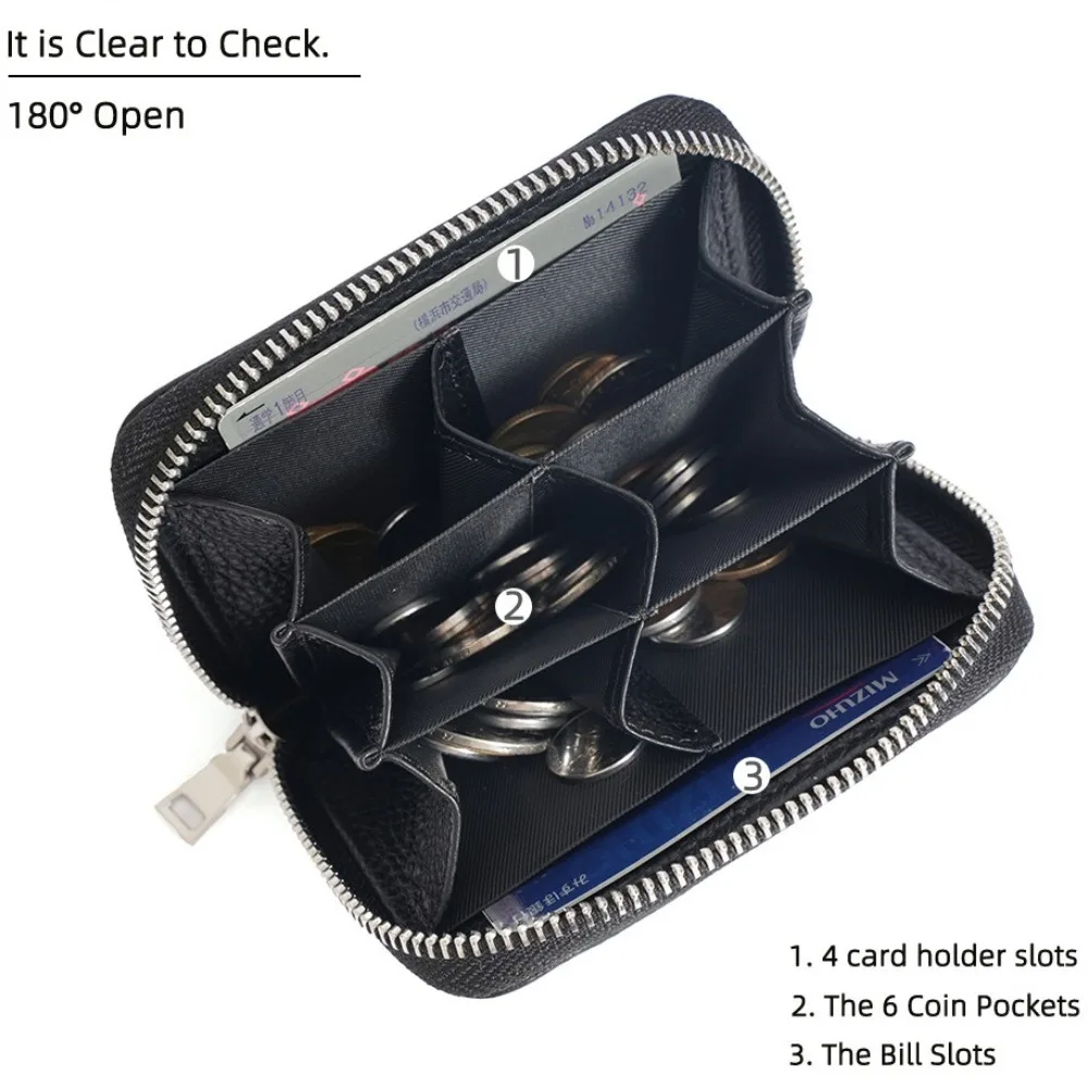 Coin Purse Women Wallet Coin Wallet Card Holders Portable RFID Blocking Women's Card Bag Genuine Leather Luxury Credit Card Holders Zipper Pocket Large Capacity Coin Purse Gift