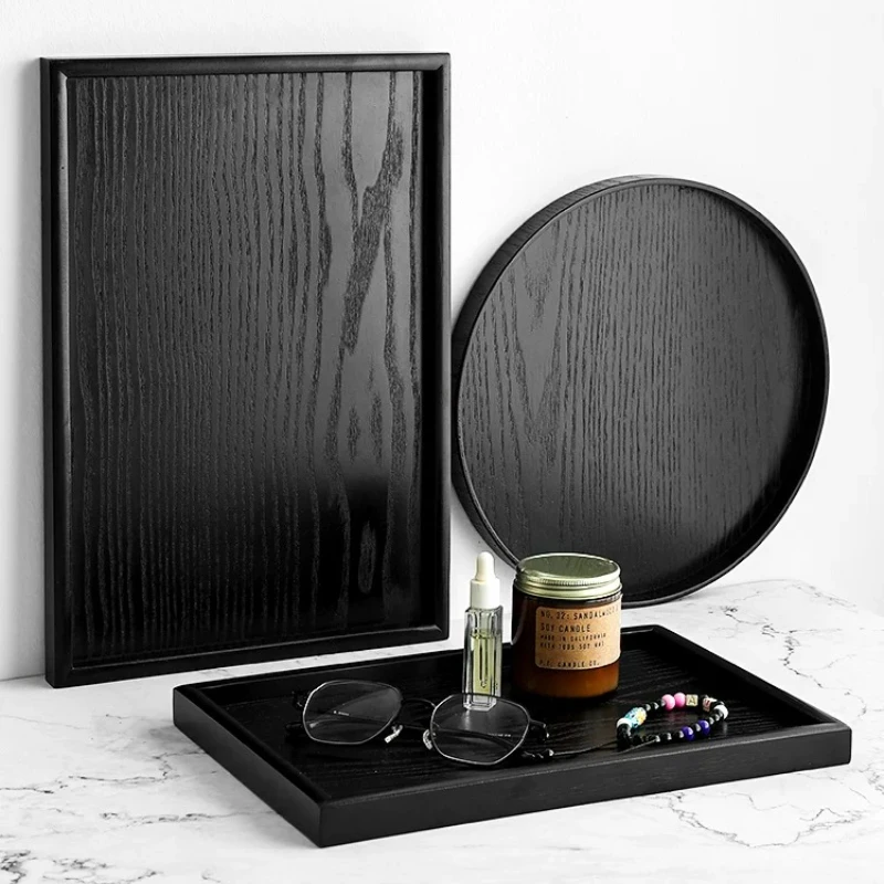 Japanese Kitchen Storage Tray Household Wooden Tea Tray Home Decoration Cosmetic Storage Tray Coffee Snack Tray Bread Round Tray 5