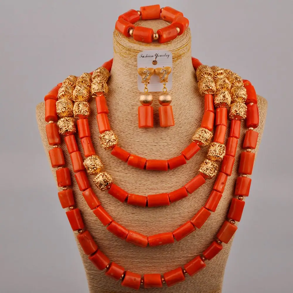

Nigerian Wedding Coral Necklace African Beads Jewelry Set