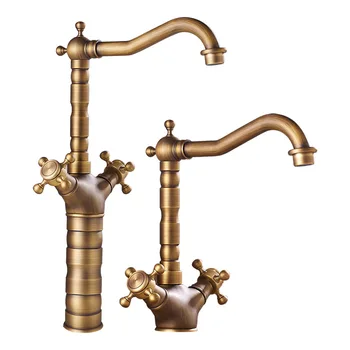 Rubinetto del bagno Miscelatore per lavabo Lavandino Ottone antico Rubinetto freddo e caldo Beccuccio girevole Montaggio su piano Rubinetti per lavabo Torneira ZR248 1