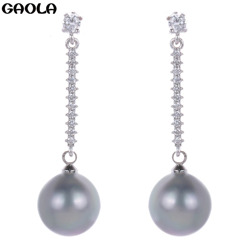 

GAOLA Fashion Popular Shinning Rhinestone Long Silver Color with Pearl Dangle Earrings Party Gift for Girl/woman GLE4417A