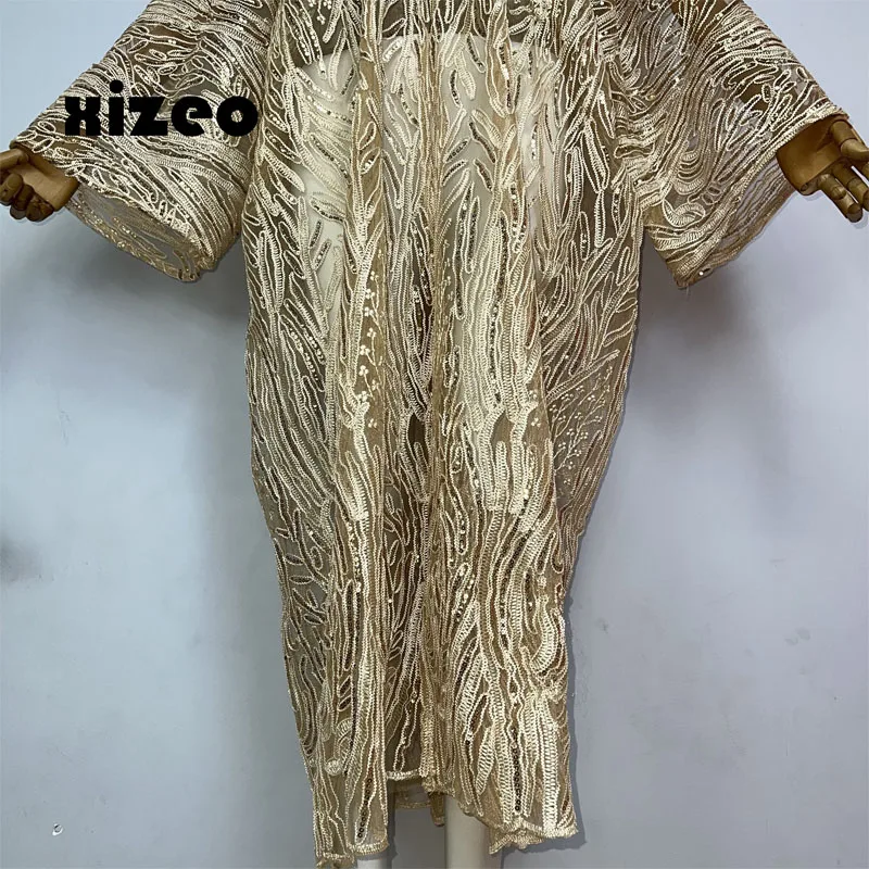 XIZEO Summer Women Cardigan stitch Cocktail sexcy Boho Maxi African Holiday long Sleeve cottonfeeling Robe kimono kaftan