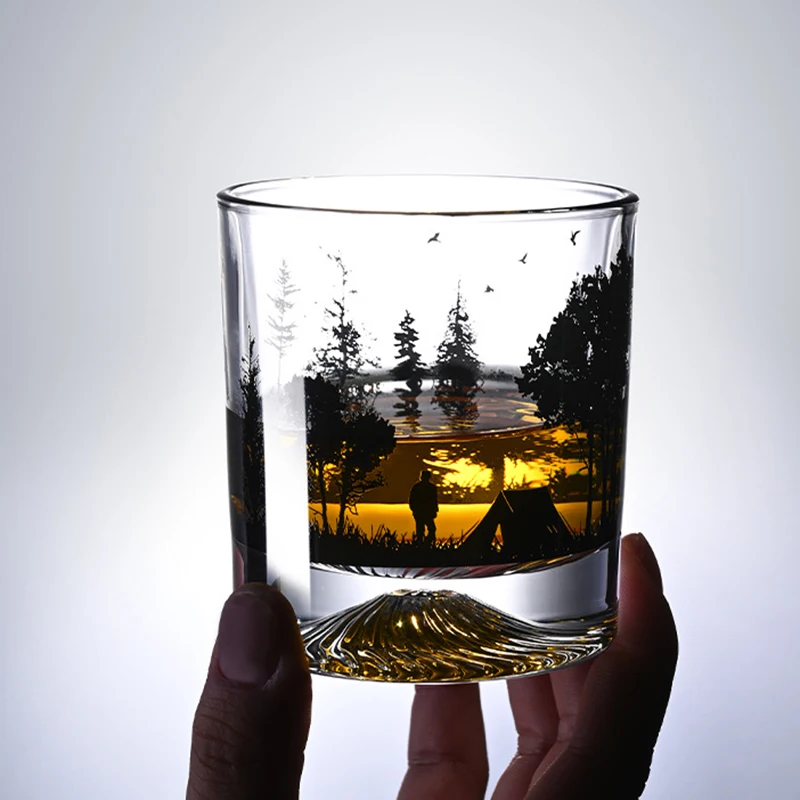 Creative Silhouette Wine Glass Cup 300ml Iceberg Cup Snow Mountain Thick Bottom Rock Christmas Whiskey Wedding Gifts whiskey glass wine glass