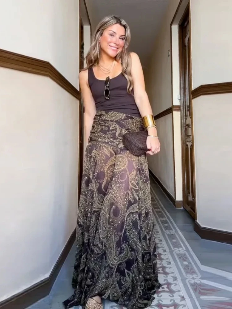 Jupes vintages femmes élégant fermeture marron Maxi jupes 2025 automne femme robe de soirée – Image 3