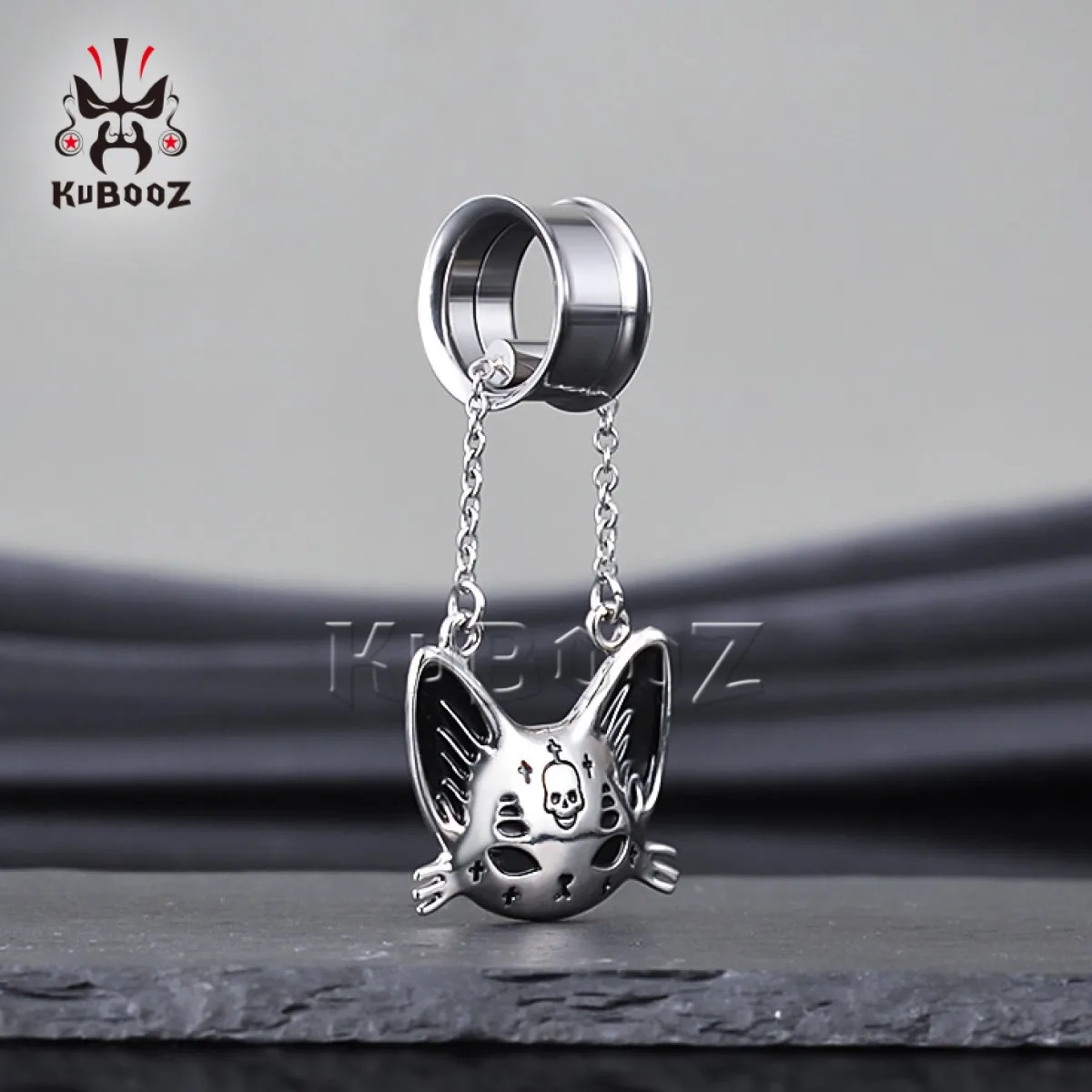 KUBOOZ 사이버 캣 이어 터널 2쌍 플러그 게이지 세트, 저자극성 스트레칭 키트 및 피어싱 애호가를 위한 자석 고스 주얼리