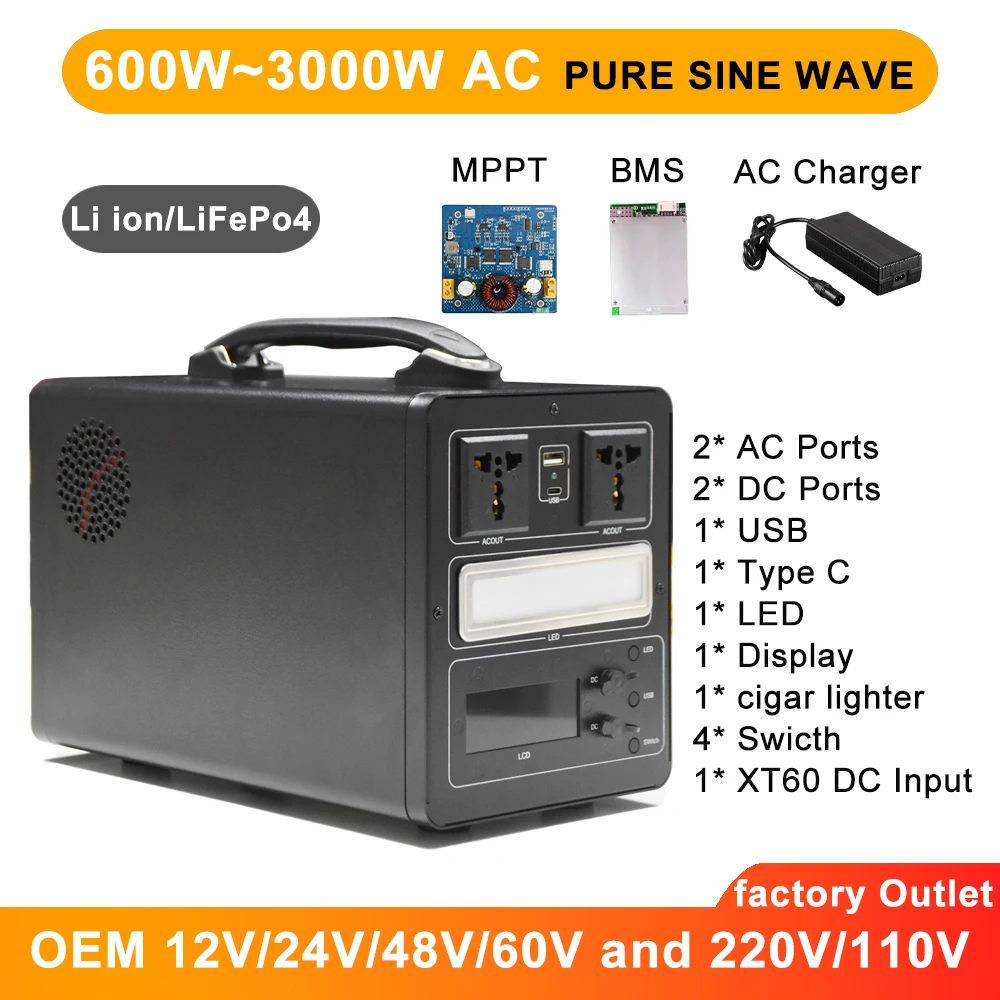 

500W Diy Power Station 600W Solar Generator External Batteries 110V 220V Energy Storage Supply Outdoor Camping Campervan RV