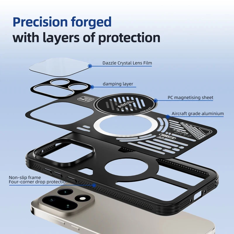 Enhanced Aluminum Magnetic Cooling Metal Case with Stand and Lens Protector