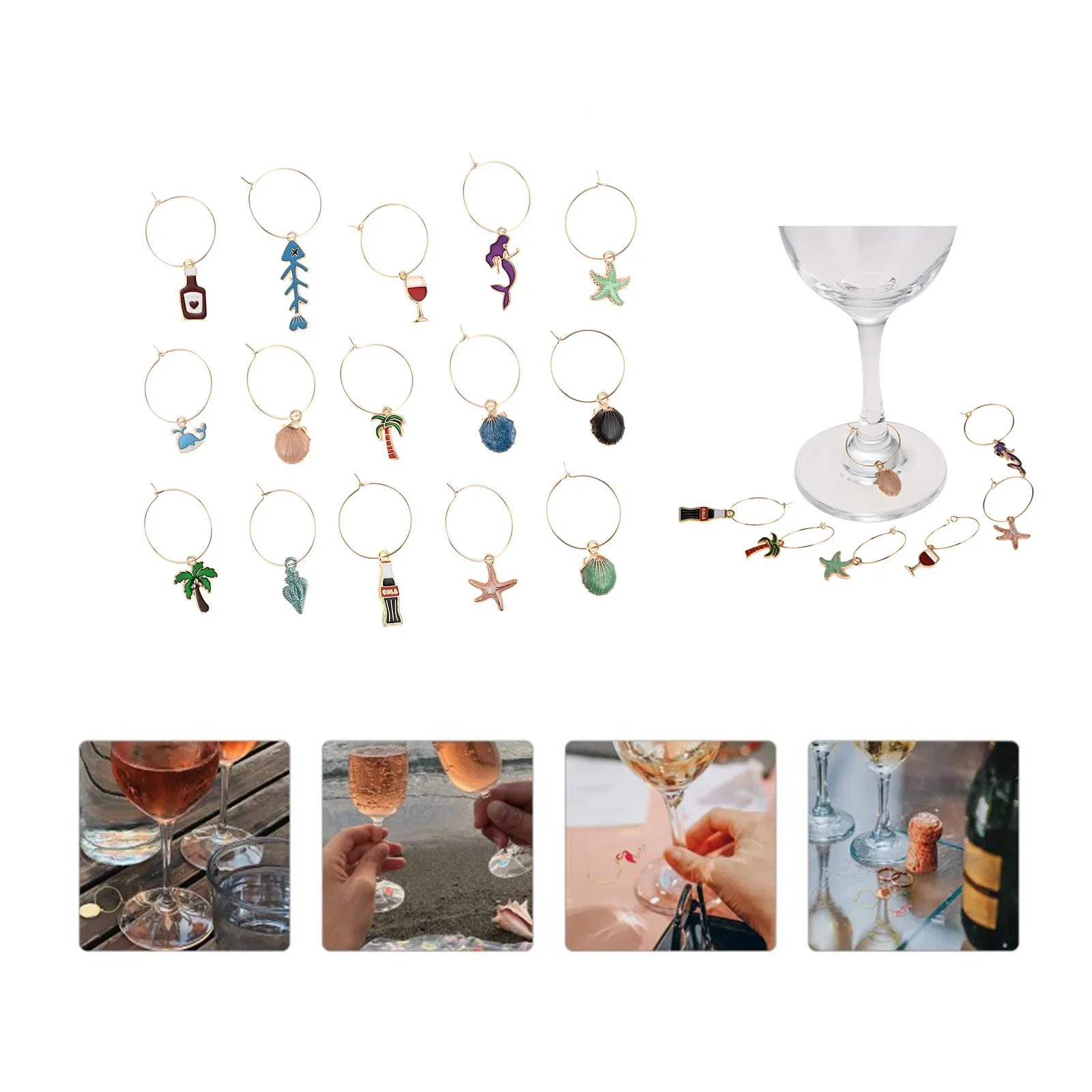 15Pcs Wine Charms Identifier Glass Marker Drinking Glass Identification Tag Cup Label Decorations for Bar Party Wedding Supplies