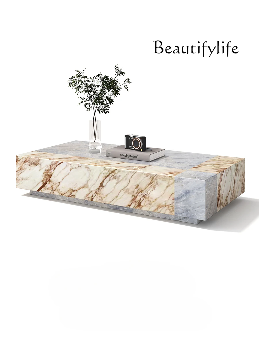 

Pure Natural Marble Coffee Table TV Cabinet Combination Color Matching Italian Personality Fashion Designer Model