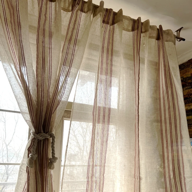 Modern Simple Cotton Linen Semi-blackout Curtains for Living Room Bedroom Transparent Voile Curtain with Hooks Top Tab-Top Drape