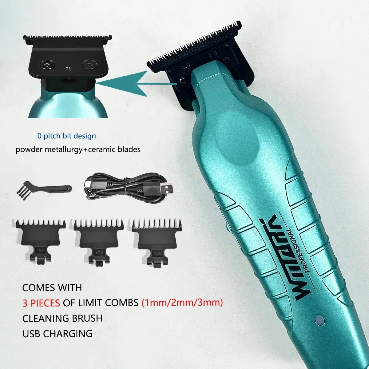 Professional Electric Trimmer 7000RPM High-speed Motor with Charging Base DLC Coated Blade Barbers Hair Clipper 3 Colors Carving 3