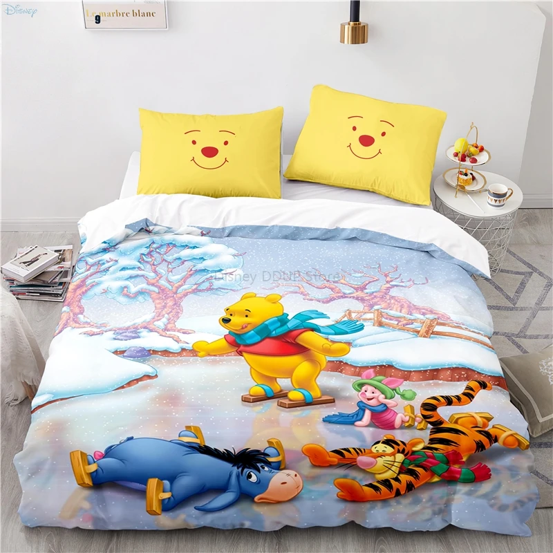 New Disney Cartoon Winnie Pooh Pattern Duvet Cover Set with Pillowcase 3d Bedding Set Single Double Twin Full Queen King Size Bedding Sets hot Bedding Sets