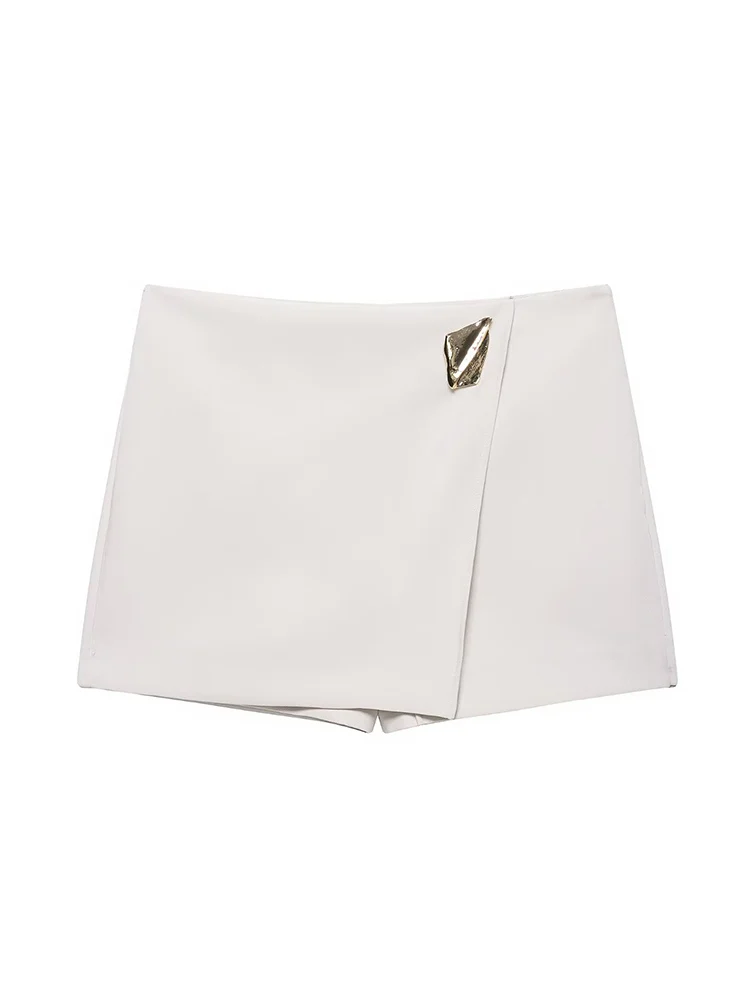 Autumn New Mini Skirt Shorts For Women Fashion Asymmetrical Elegant Metal Button Short Pants Ladies Office Commuting Clothes