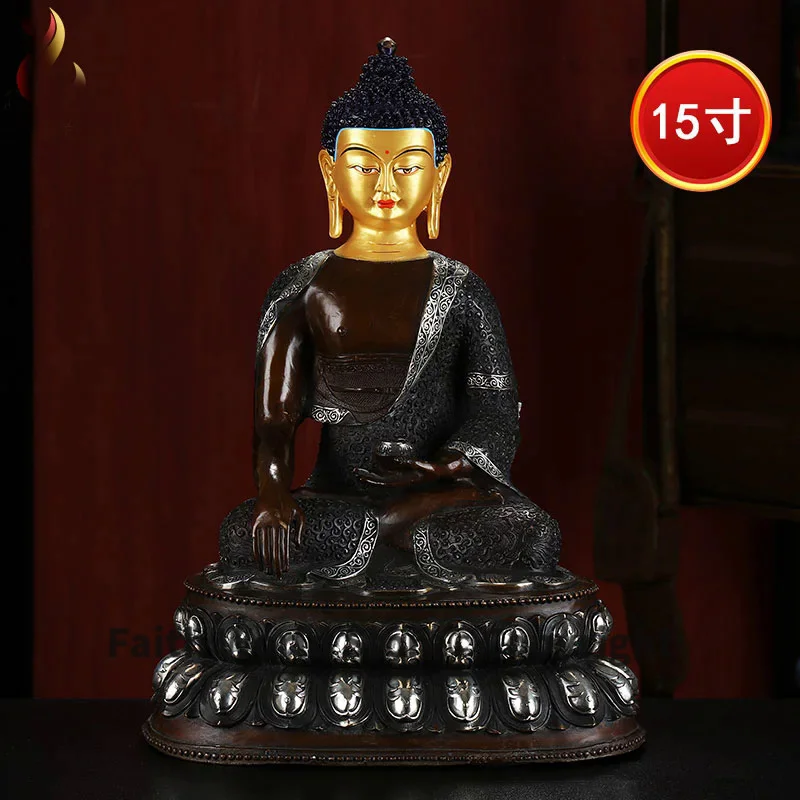 

43cm LARGE Huge # HOME Hall efficacious Protection Talisman Tibetan Silver plating Shakyamuni Buddha Buddhist brass statue