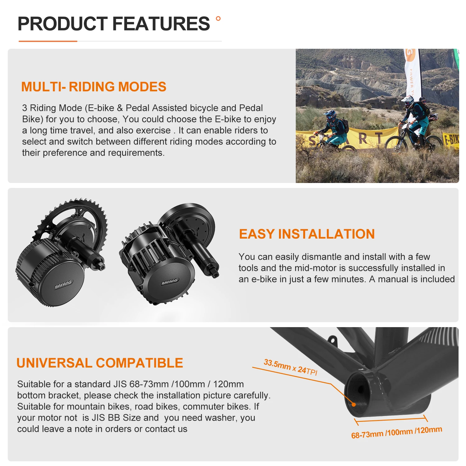 BAFANG Mid Drive Motor Kit 750W/1000W/500W Ebike Conversion Kit