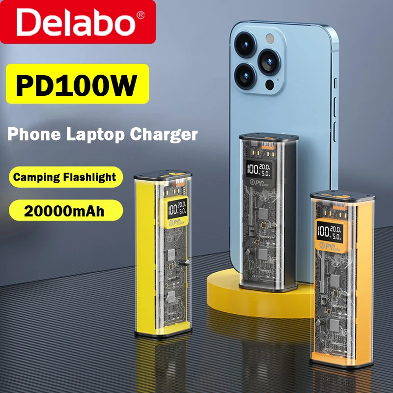 PD100W 보조배터리 대용량 20000mah 투명 파워뱅크 USB C타입 초고속 충전 휴대폰 노트북 배터리 휴대용 충전기 ...