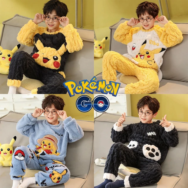 Pokemon Pikachu abbigliamento per bambini vestito da ragazza pigiama di  flanella ragazzo peluche cartone animato pigiama