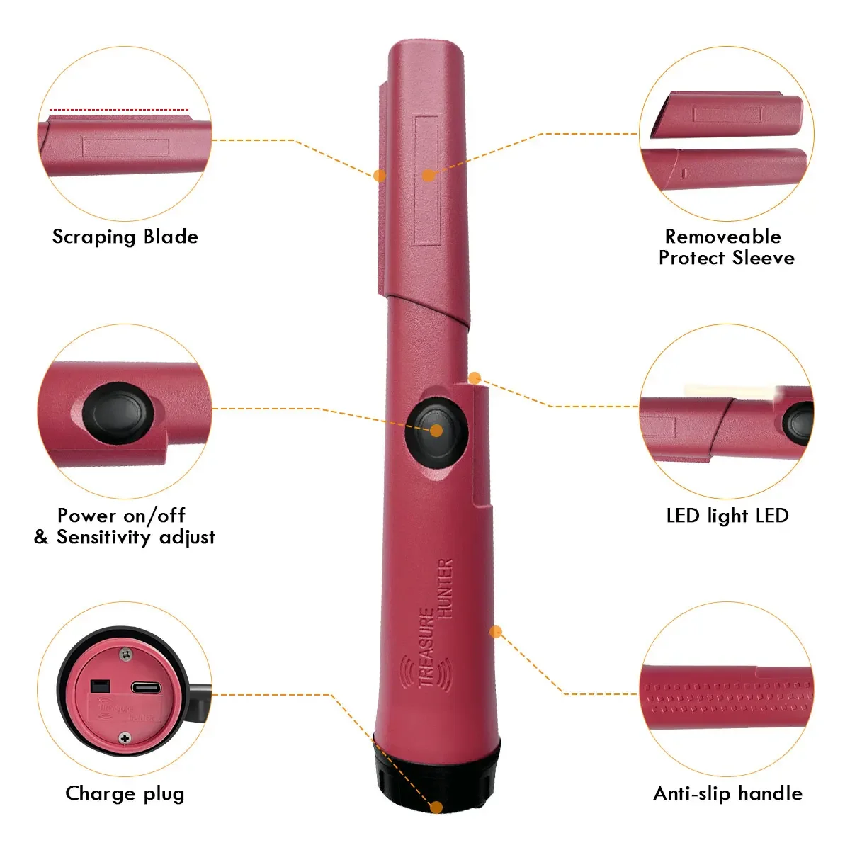 Treasure Hunter Handheld Metal Detector Pinponter Pointer Probe Gold Detector Pinpointing Waterproof Adjustable Sensitivity 4
