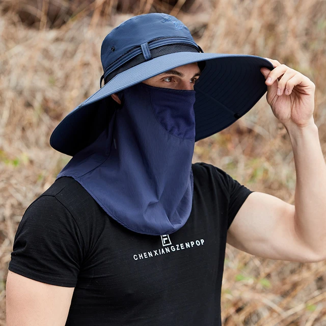 Gorra de pescador de malla con máscara facial para hombre, sombrero de cubo  informal, Panamá, protección UV, sombrero para el sol, pesca al aire libre,  Verano - AliExpress