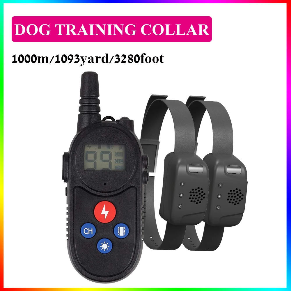 WalkieTalkieDogTrainingCollarWith1000M3280FOOTRemoteElectricShockVibrationLCDSound